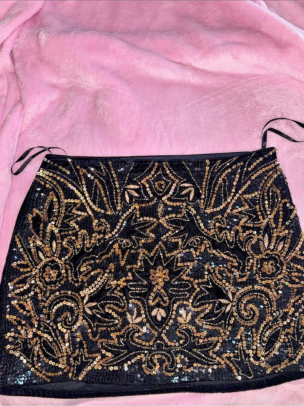 Black & Gold Sequin Paisley Mini Skirt Like New